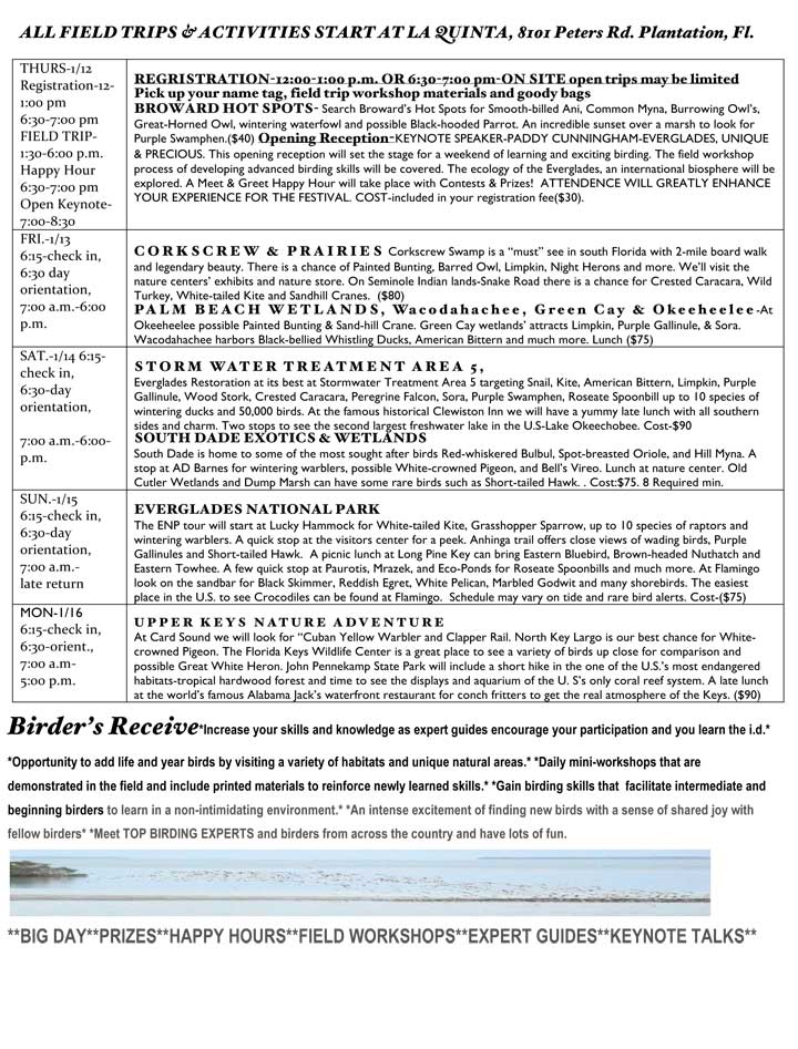 2012 Everglades Birding Festival schedule.